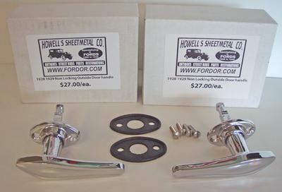 Model A Ford Outside Door Handle Set Non Locking with pads & Screws 1928 1929 Coupe Sedan